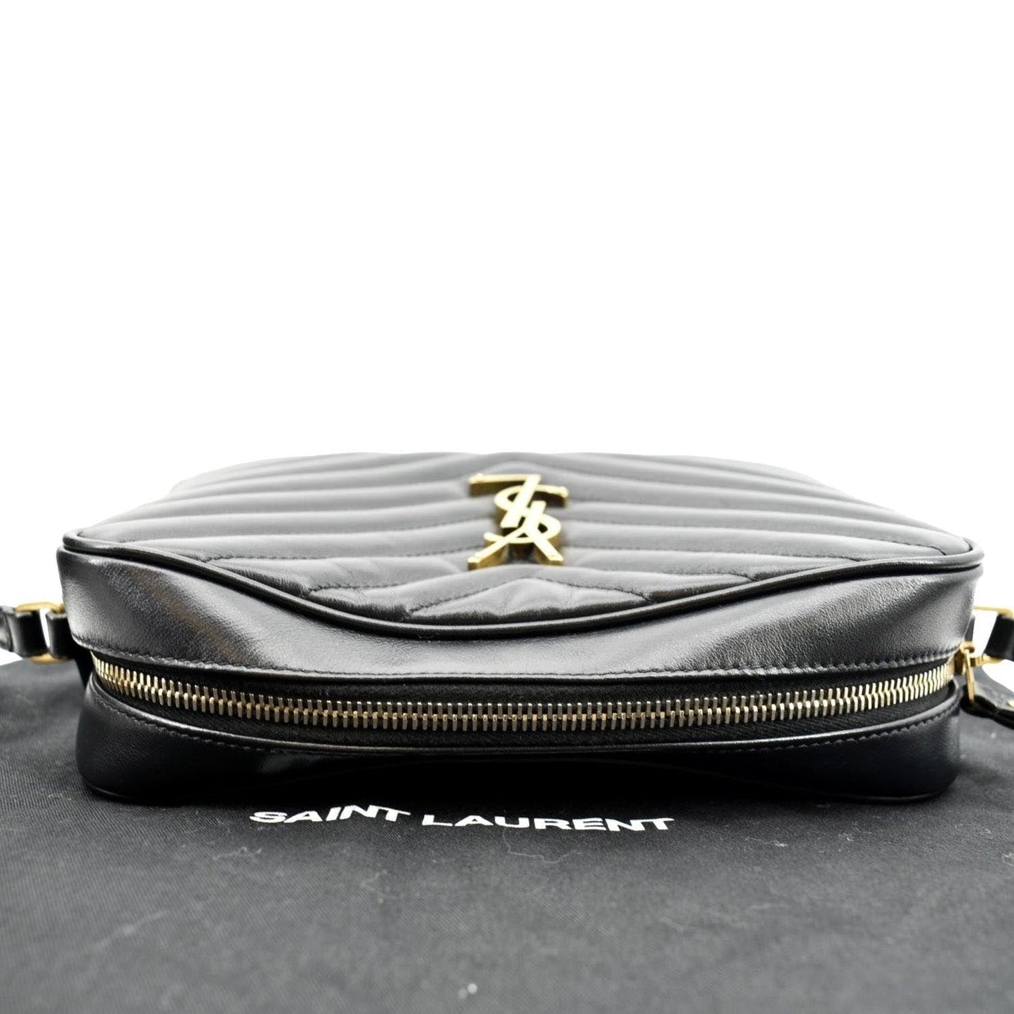 YVES SAINT LAURENT Lou Chevron Leather Camera Crossbody Bag Black