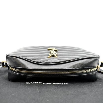 YVES SAINT LAURENT Lou Chevron Leather Camera Crossbody Bag Black