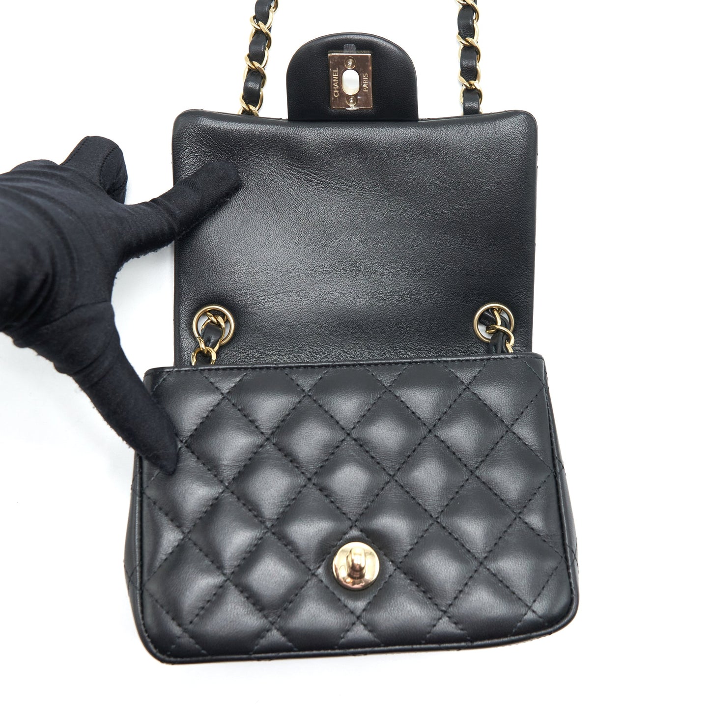 Chanel Mini Square Flap Bag Lambskin Black L