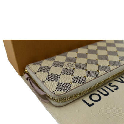 LOUIS VUITTON Studded Clemence Damier Azur Wallet Rose Ballerine