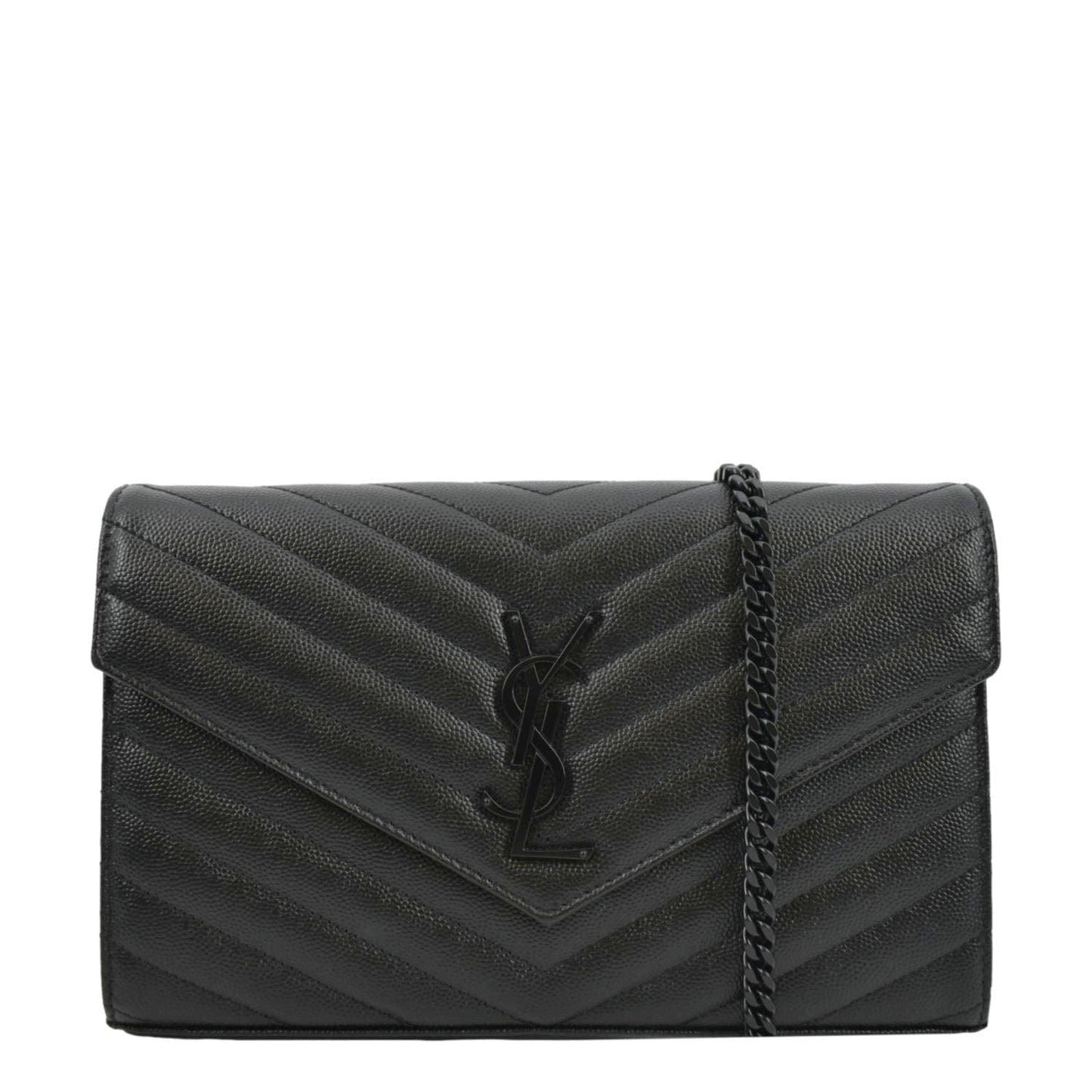 YVES SAINT LAURENT Cassandre Chain Wallet Leather Crossbody Bag Black