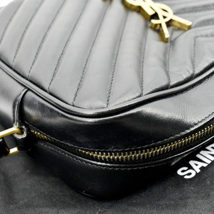 YVES SAINT LAURENT Lou Chevron Leather Camera Crossbody Bag Black