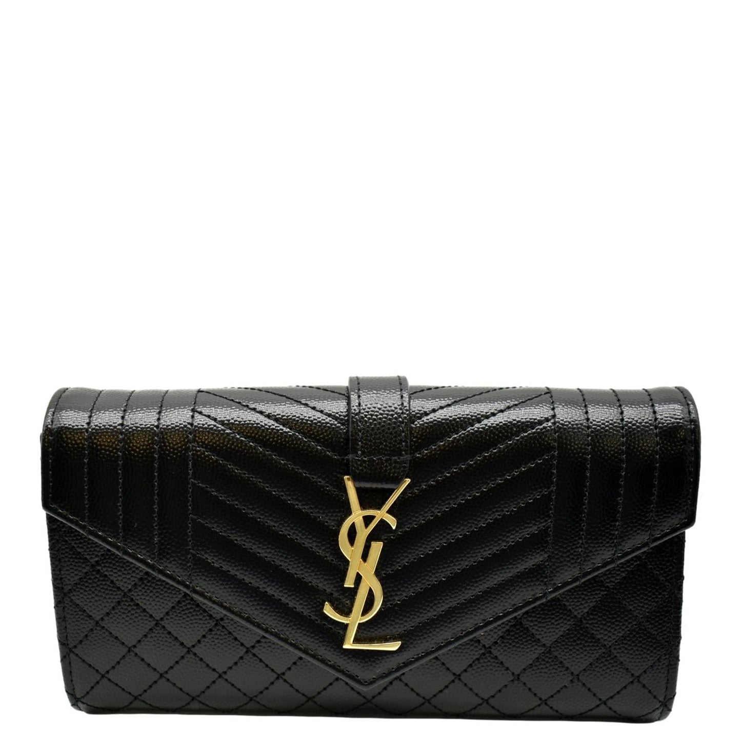 YVES SAINT LAURENT Envelope Flap Matelasse Leather Wallet Black