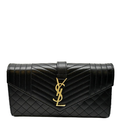 YVES SAINT LAURENT Envelope Flap Matelasse Leather Wallet Black