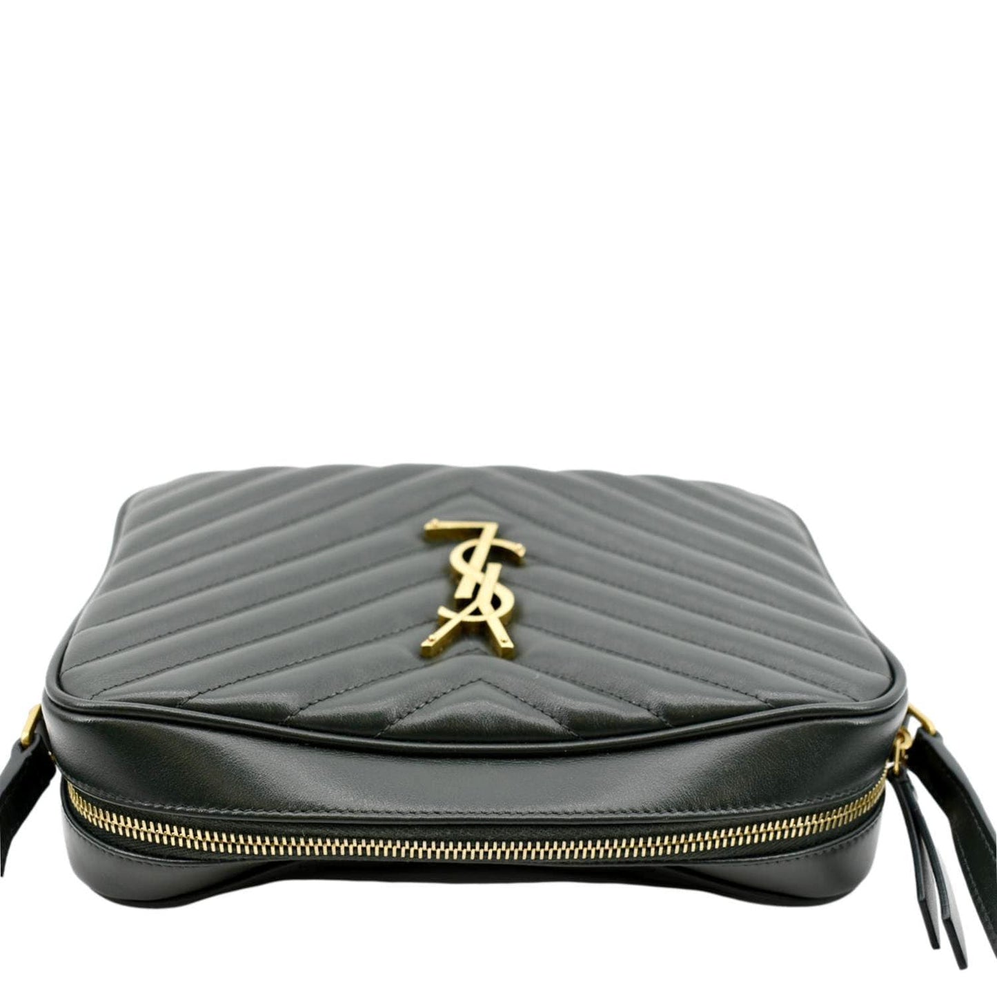 YVES SAINT LAURENT Lou Chevron Leather Camera Crossbody Bag Green