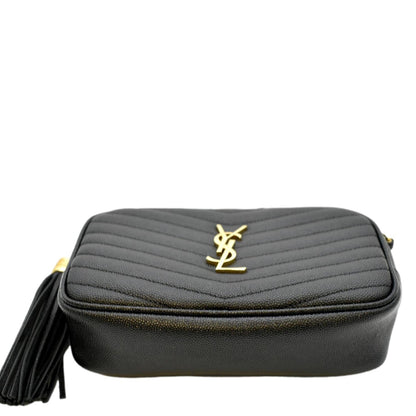 YVES SAINT LAURENT Lou Chevron Leather Camera Crossbody Bag Black