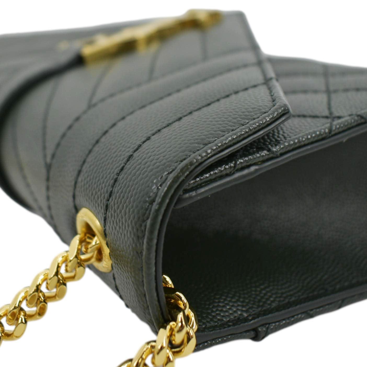 YVES SAINT LAURENT Small Envelope Matelassé Leather Shoulder Bag Green