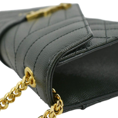 YVES SAINT LAURENT Small Envelope Matelassé Leather Shoulder Bag Green