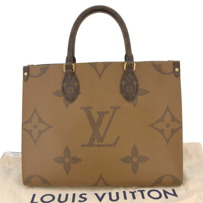 LOUIS VUITTON Onthego MM Giant Monogram Canvas Tote Shoulder Bag Brown