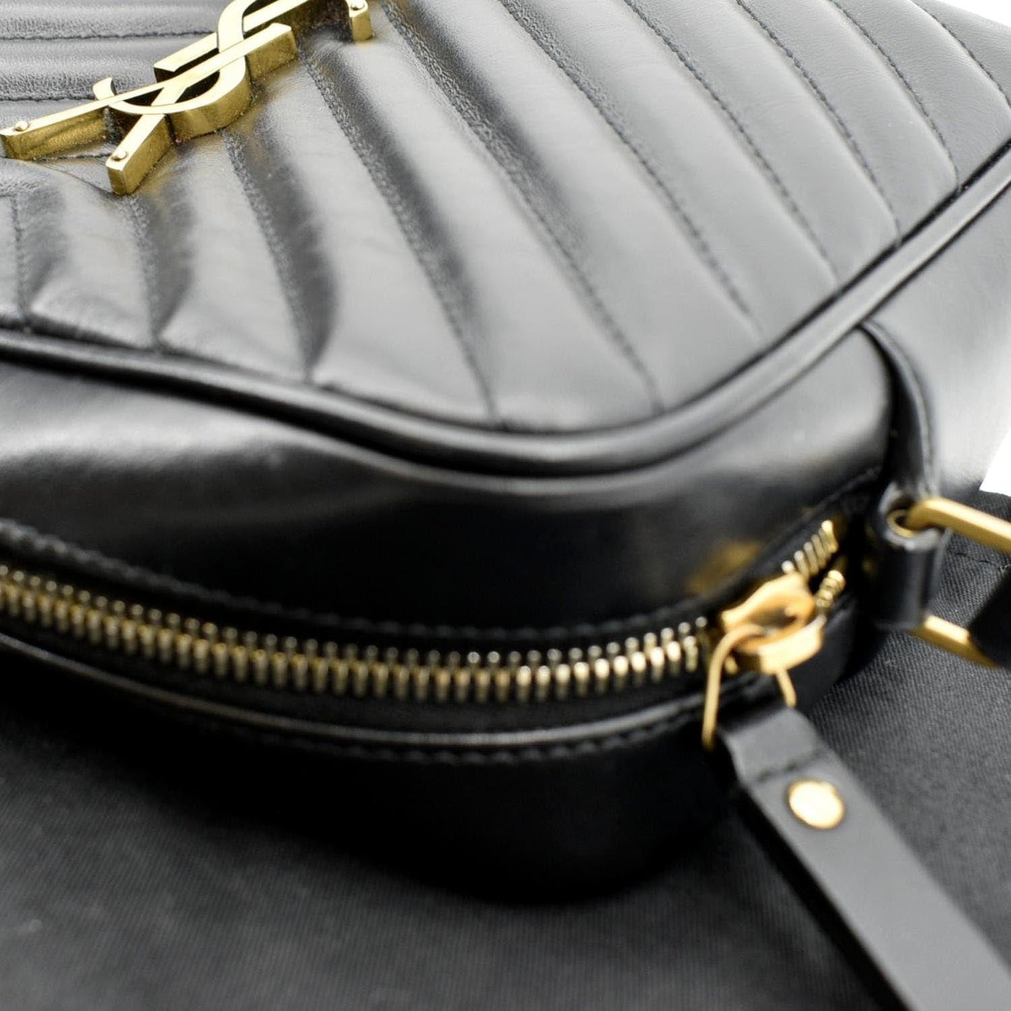 YVES SAINT LAURENT Lou Chevron Leather Camera Crossbody Bag Black