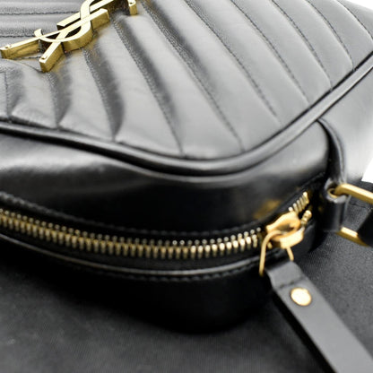 YVES SAINT LAURENT Lou Chevron Leather Camera Crossbody Bag Black