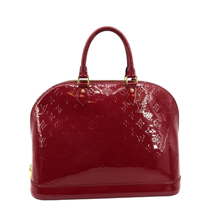 LOUIS VUITTON Alma GM Monogram Vernis Leather Satchel Bag Red