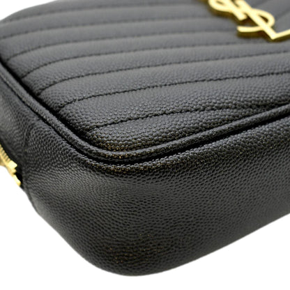 YVES SAINT LAURENT Lou Chevron Leather Camera Crossbody Bag Black