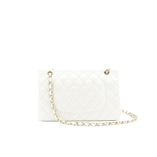 Chanel Medium Classic Double flap Bag Caviar White with L