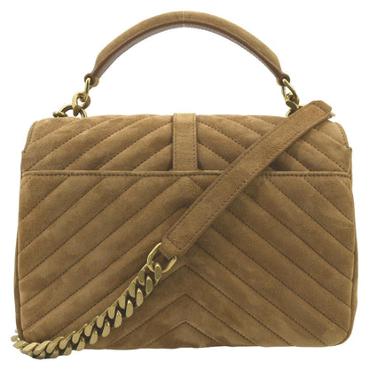 YVES SAINT LAURENT College Chevron Suede Shoulder Chain Bag Camel