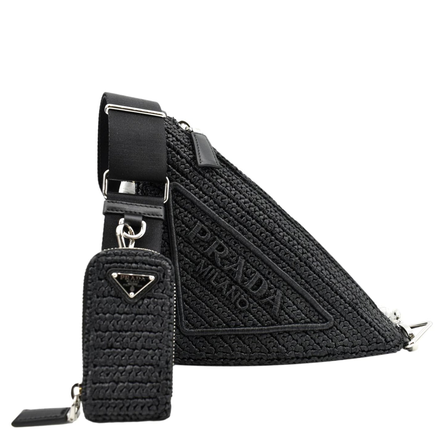 PRADA Triangle Raffia Shoulder Bag Black