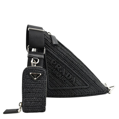 PRADA Triangle Raffia Shoulder Bag Black
