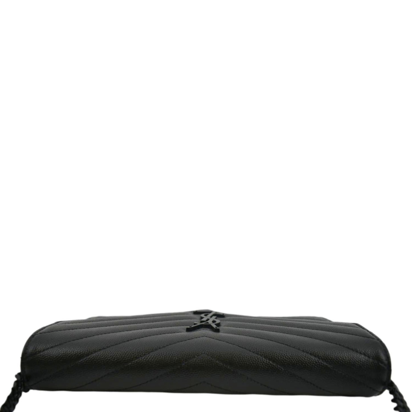 YVES SAINT LAURENT Cassandre Chain Wallet Leather Crossbody Bag Black