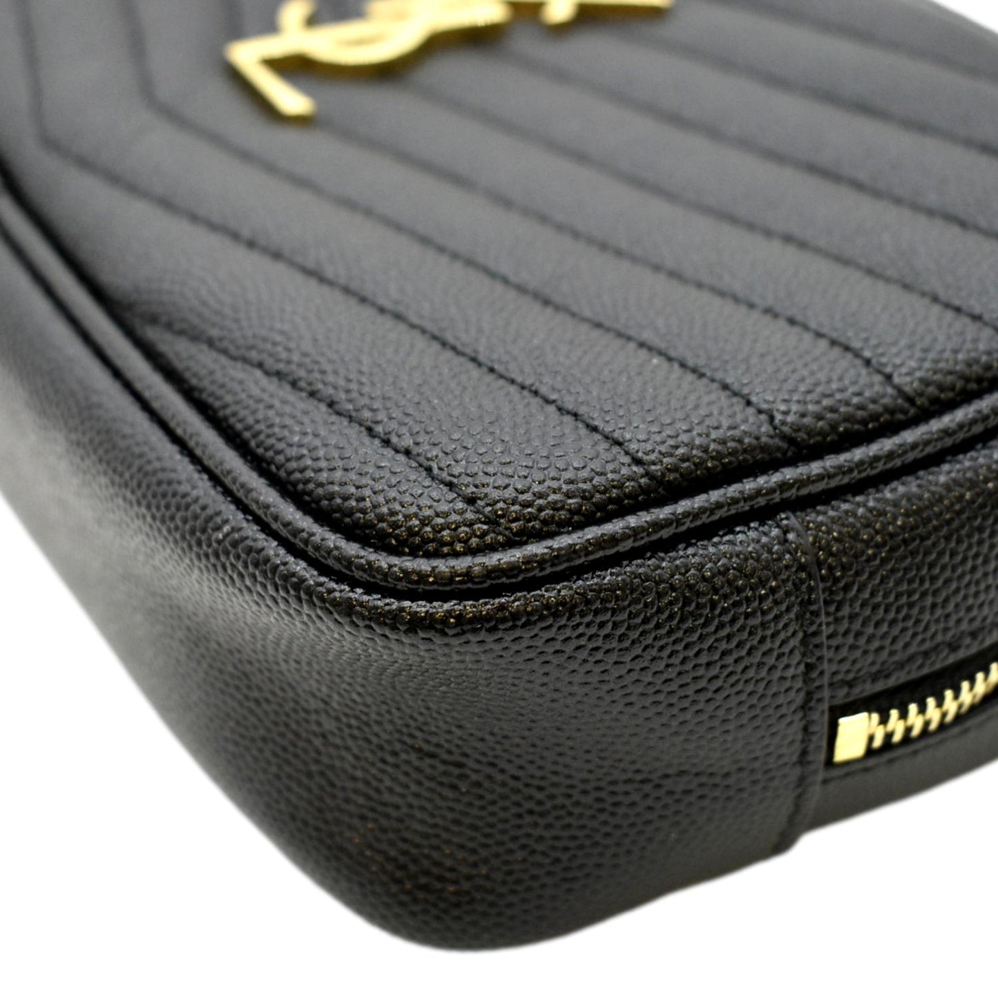 YVES SAINT LAURENT Lou Chevron Leather Camera Crossbody Bag Black