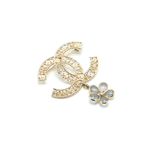 Chanel CC Logo Brooch Camellia Drop Brushed