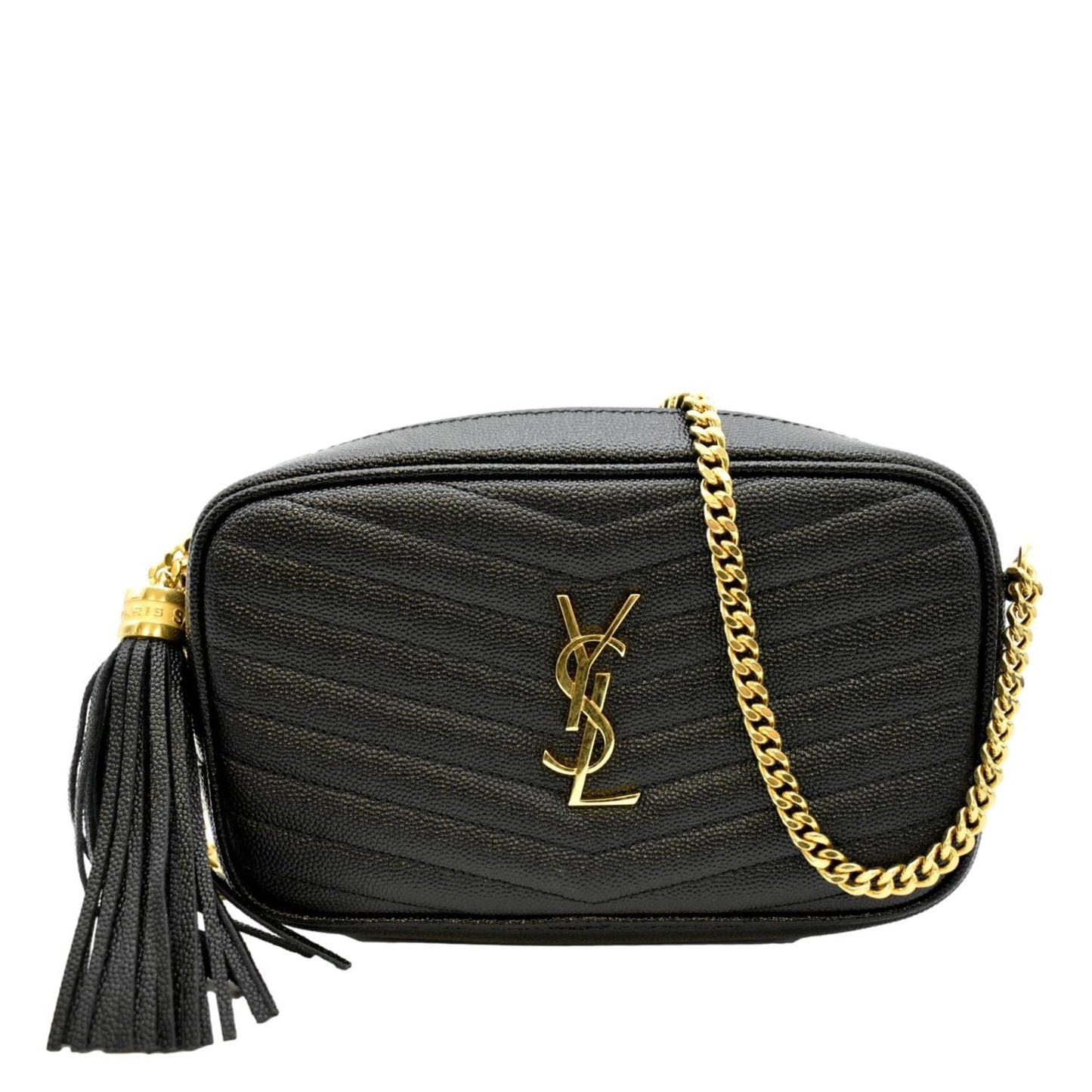 YVES SAINT LAURENT Lou Chevron Leather Camera Crossbody Bag Black