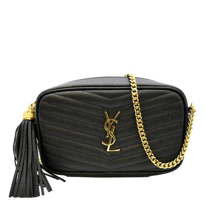 YVES SAINT LAURENT Lou Chevron Leather Camera Crossbody Bag Black