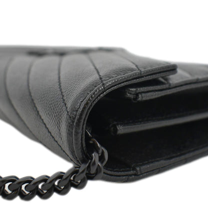 YVES SAINT LAURENT Cassandre Chain Wallet Leather Crossbody Bag Black