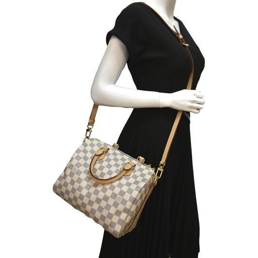LOUIS VUITTON Speedy 25 Bandouliere Damier Azur Shoulder Bag White