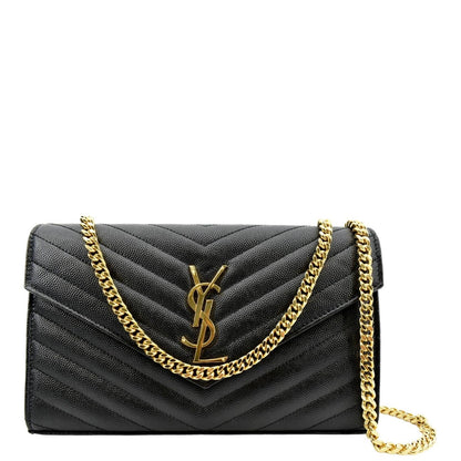 YVES SAINT LAURENT Chevron Grain De Poudre Envelope Chain Bag Black