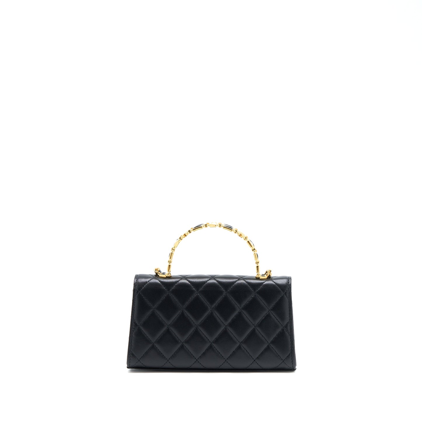 Chanel 22B Flap Bag With Enamel Top Handle Lambskin Black