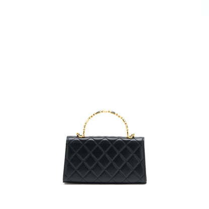 Chanel 22B Flap Bag With Enamel Top Handle Lambskin Black