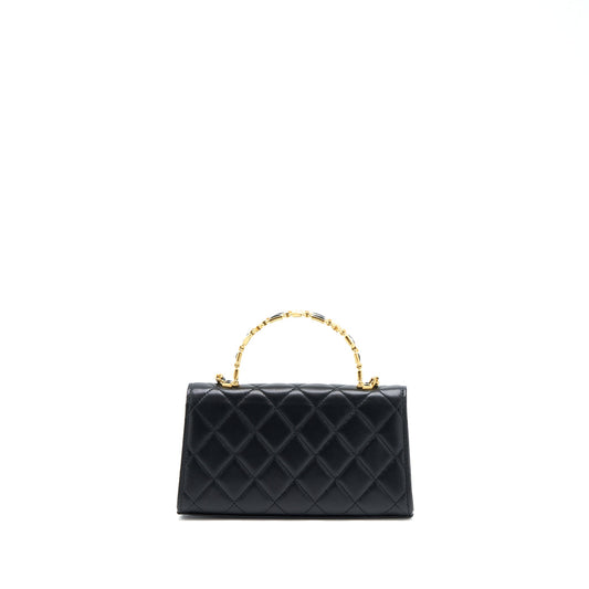Chanel 22B Flap Bag With Enamel Top Handle Lambskin Black