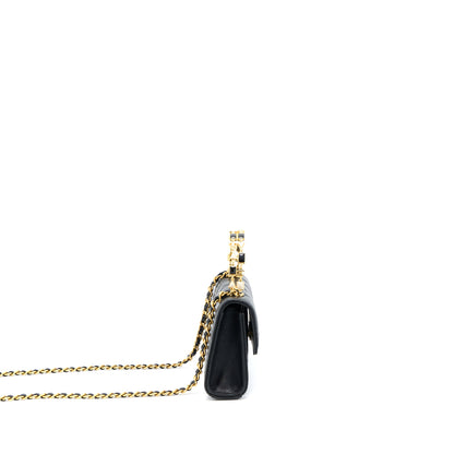 Chanel 22B Flap Bag With Enamel Top Handle Lambskin Black