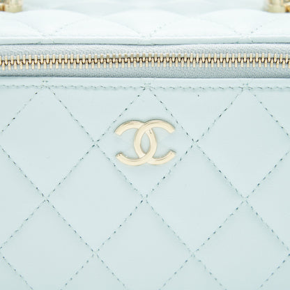 Chanel 21K Rectangular Top handle Vanity with Chain Baby Blue L