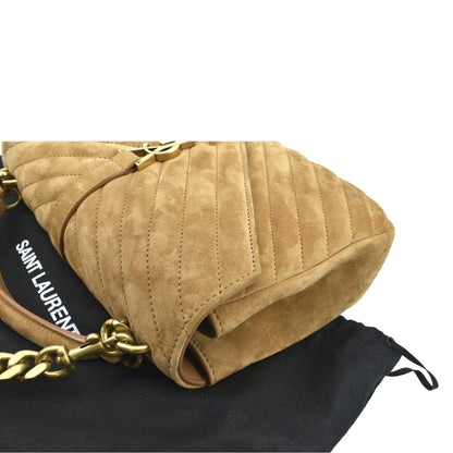 YVES SAINT LAURENT College Chevron Suede Shoulder Chain Bag Camel