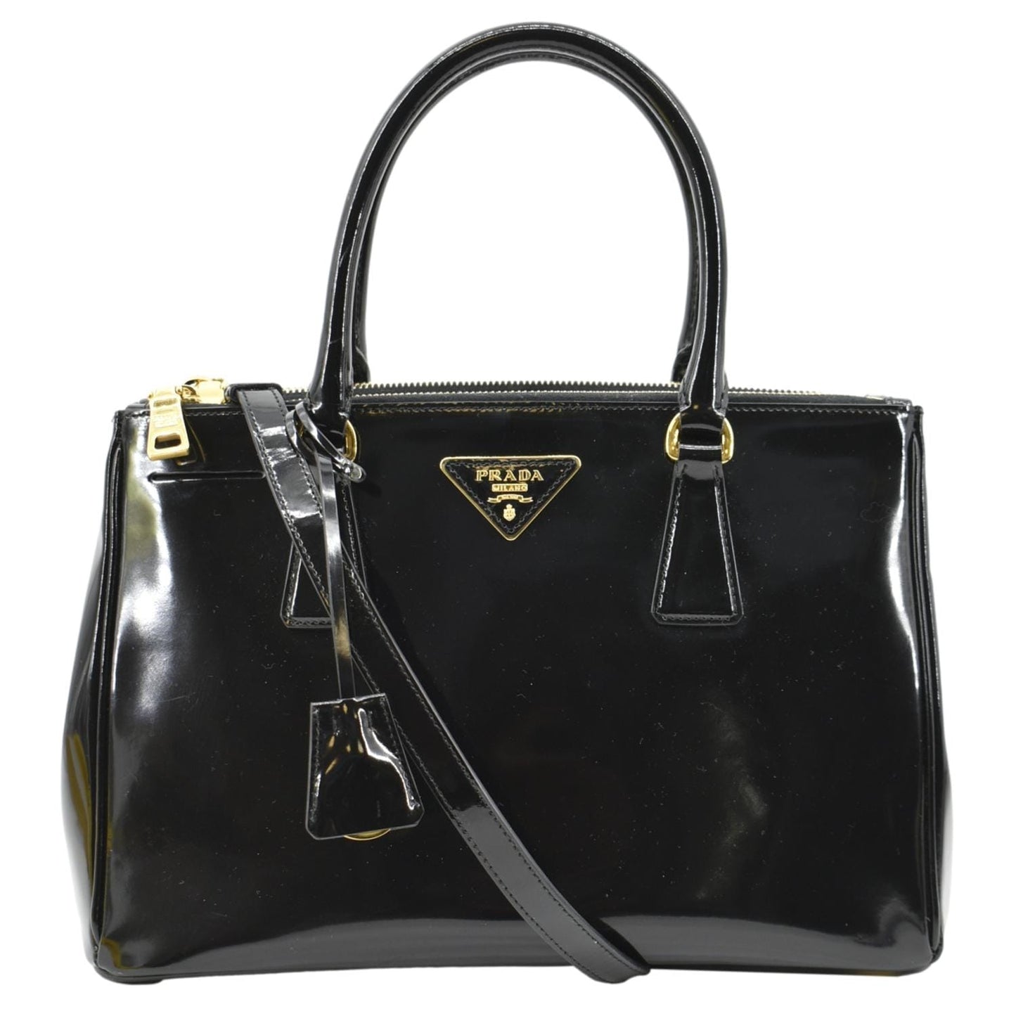 PRADA Double Zip Patent Leather Shoulder Bag Black B1801N