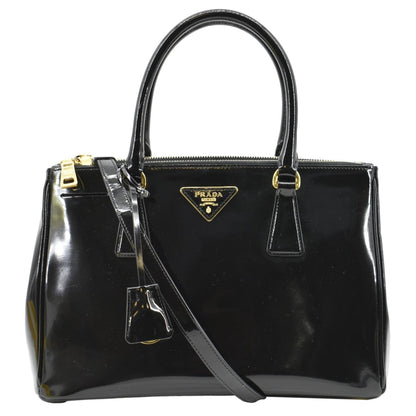 PRADA Double Zip Patent Leather Shoulder Bag Black B1801N