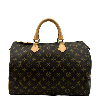 LOUIS VUITTON Speedy 35 Monogram Canvas Satchel Bag Brown