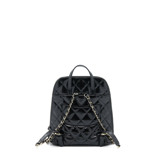 Chanel 22A Quilted Backpack Shiny Calfskin Black L (Microchip)