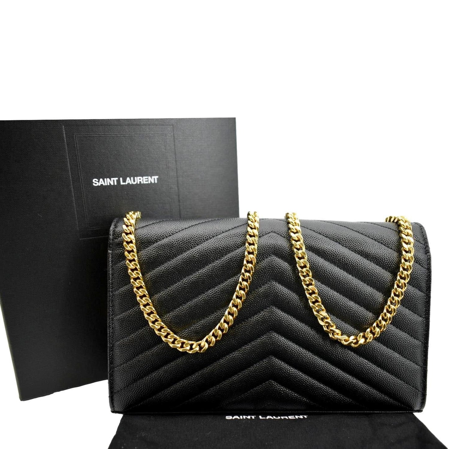 YVES SAINT LAURENT Chevron Grain De Poudre Envelope Chain Bag Black