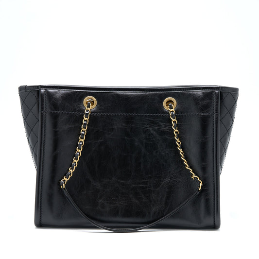 Chanel Deauville Tote Bag Calfskin Black With Detail Logo