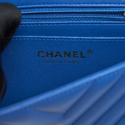 Chanel Mini Rectangular Flap Bag Chevron Lambskin Blue L
