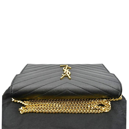 YVES SAINT LAURENT Chevron Grain De Poudre Envelope Chain Bag Black