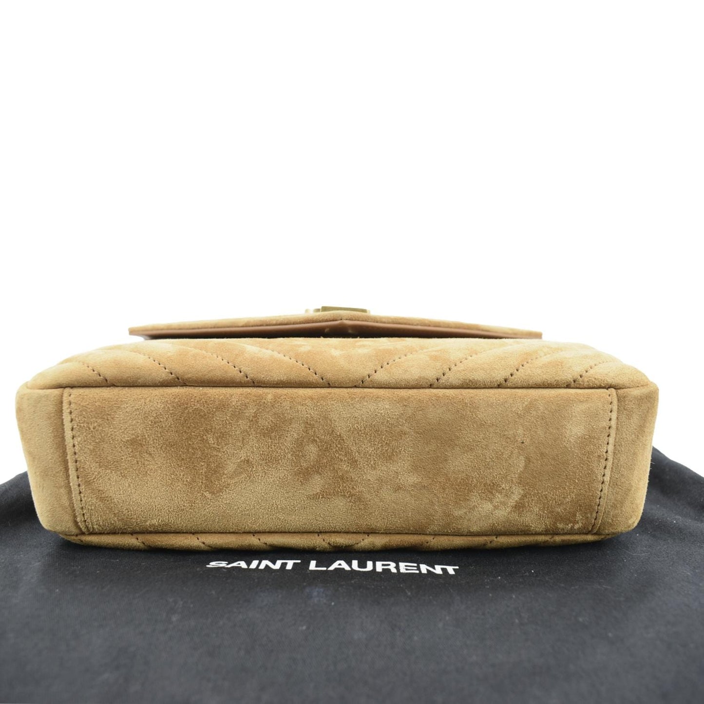 YVES SAINT LAURENT College Chevron Suede Shoulder Chain Bag Camel