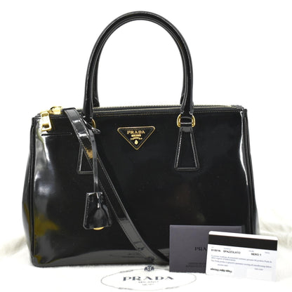 PRADA Double Zip Patent Leather Shoulder Bag Black B1801N