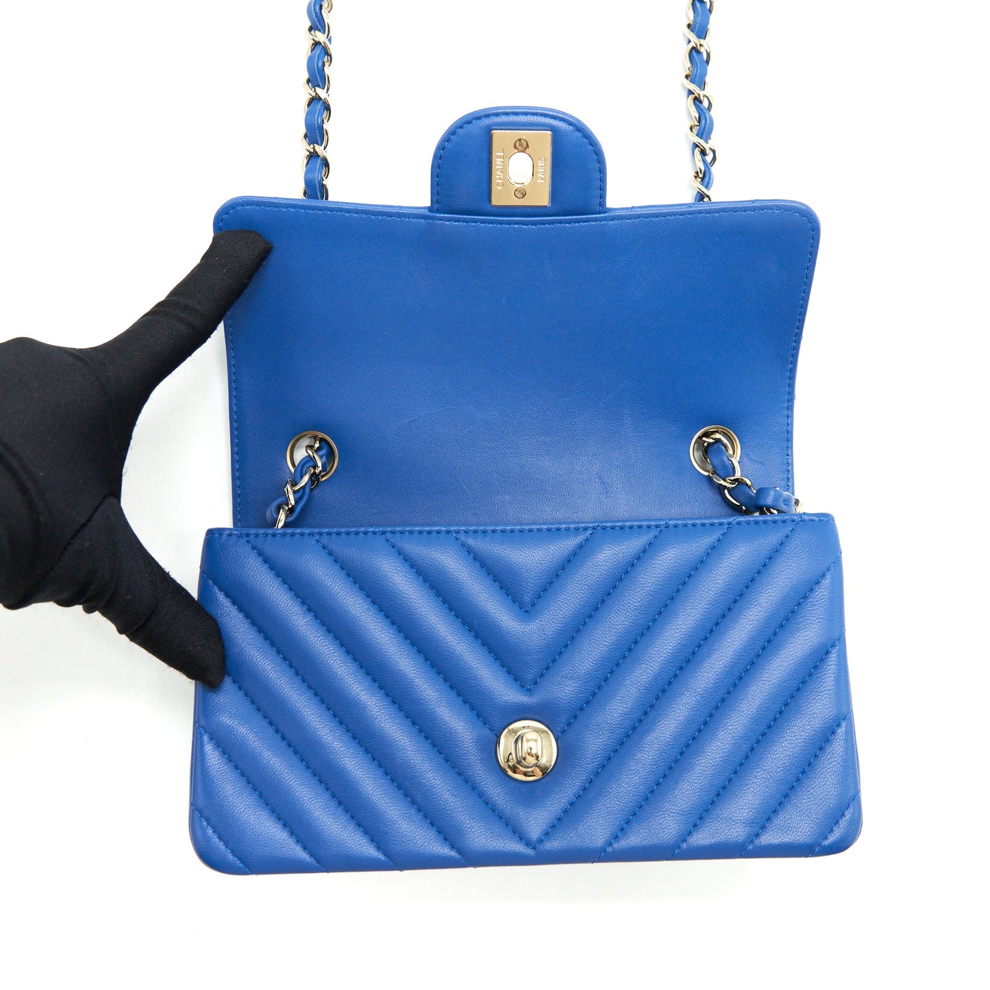 Chanel Mini Rectangular Flap Bag Chevron Lambskin Blue L