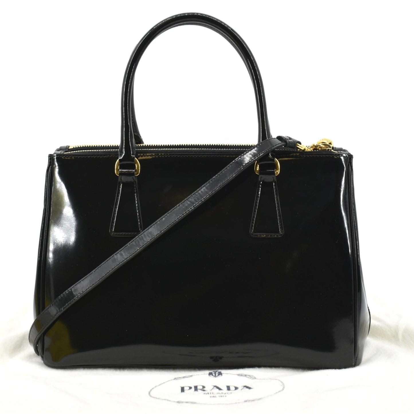 PRADA Double Zip Patent Leather Shoulder Bag Black B1801N
