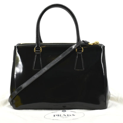 PRADA Double Zip Patent Leather Shoulder Bag Black B1801N