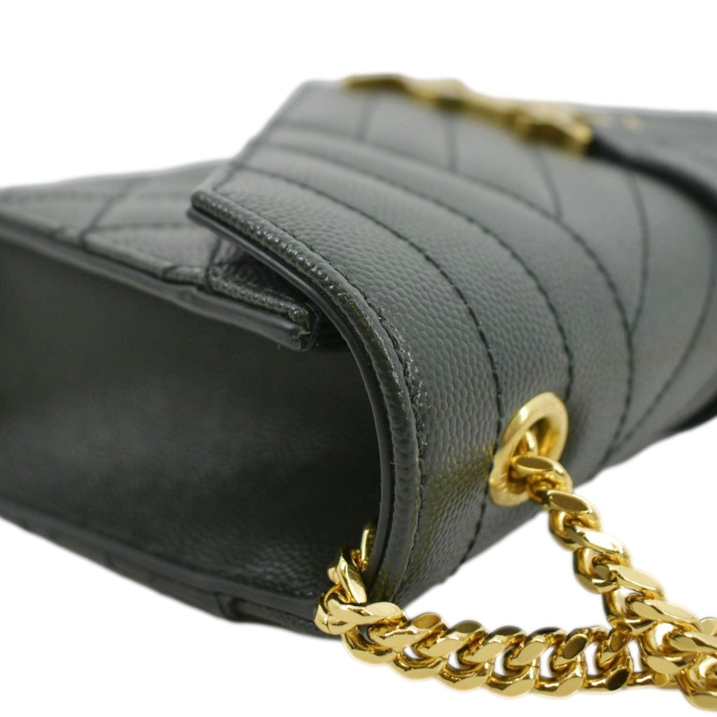 YVES SAINT LAURENT Small Envelope Matelassé Leather Shoulder Bag Green