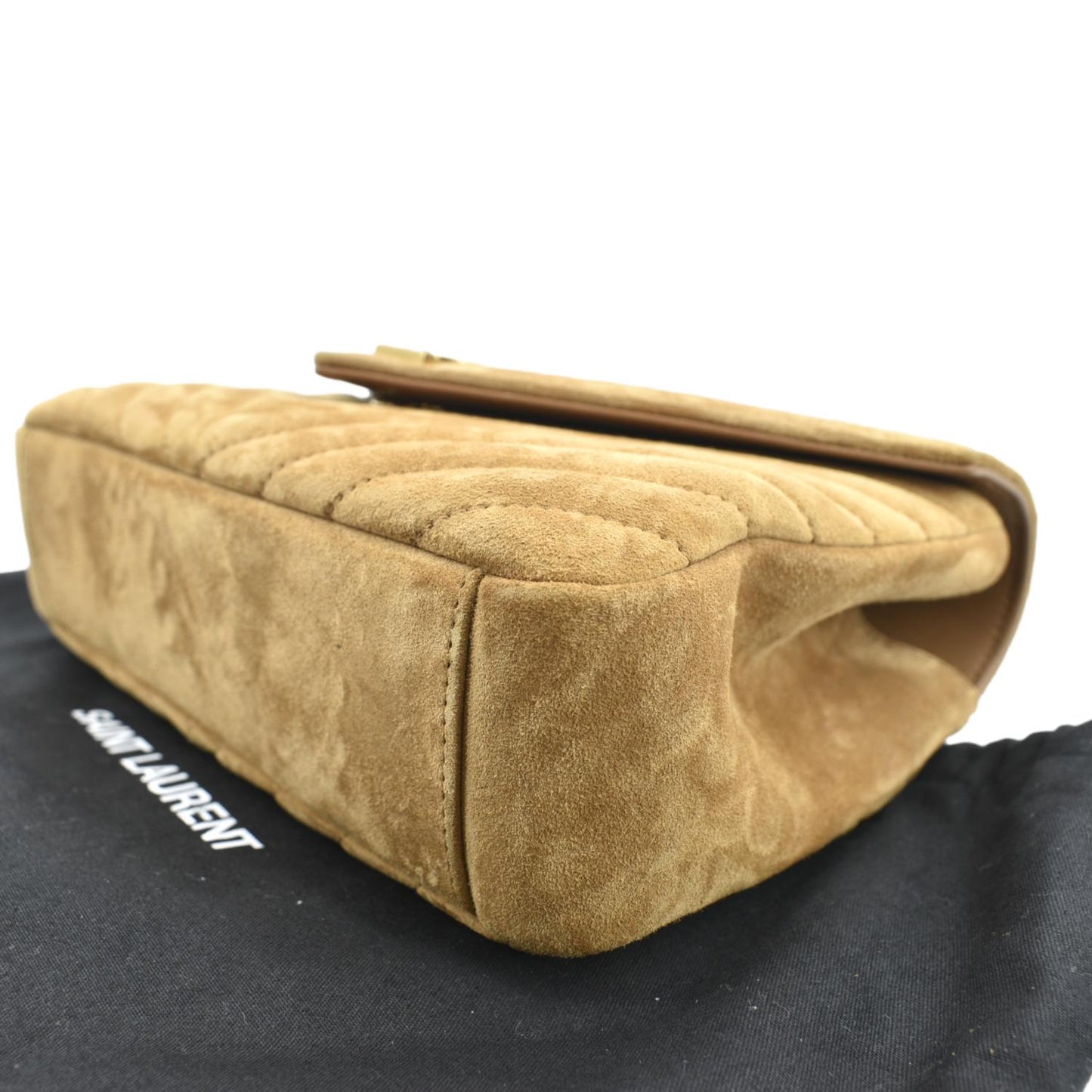 YVES SAINT LAURENT College Chevron Suede Shoulder Chain Bag Camel